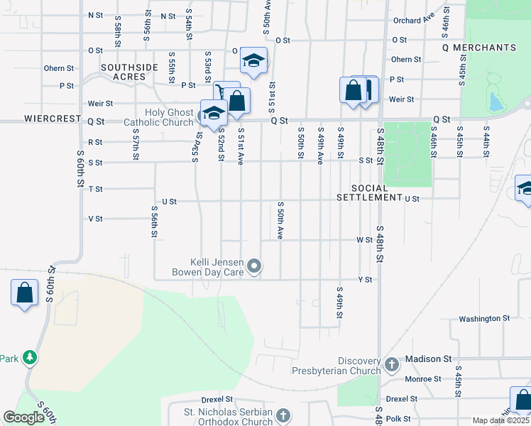 map of restaurants, bars, coffee shops, grocery stores, and more near 5613 South 51st Street in Omaha