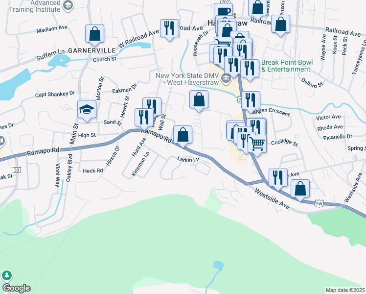 map of restaurants, bars, coffee shops, grocery stores, and more near 176 Ramapo Road in West Haverstraw