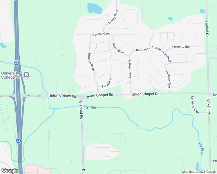 map of restaurants, bars, coffee shops, grocery stores, and more near 4511-4699 Union Chapel Road in Fort Wayne