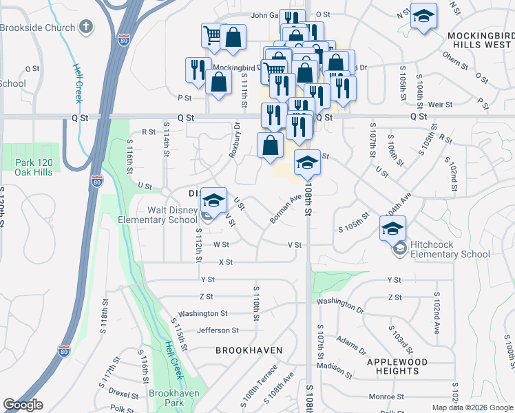 map of restaurants, bars, coffee shops, grocery stores, and more near 5508 Borman Avenue in Omaha