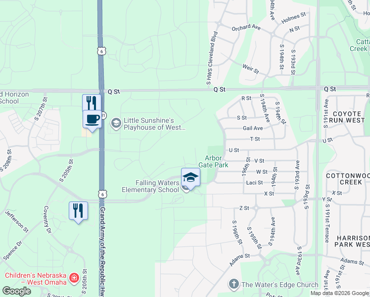 map of restaurants, bars, coffee shops, grocery stores, and more near 5452 South HWS Cleveland Boulevard in Omaha