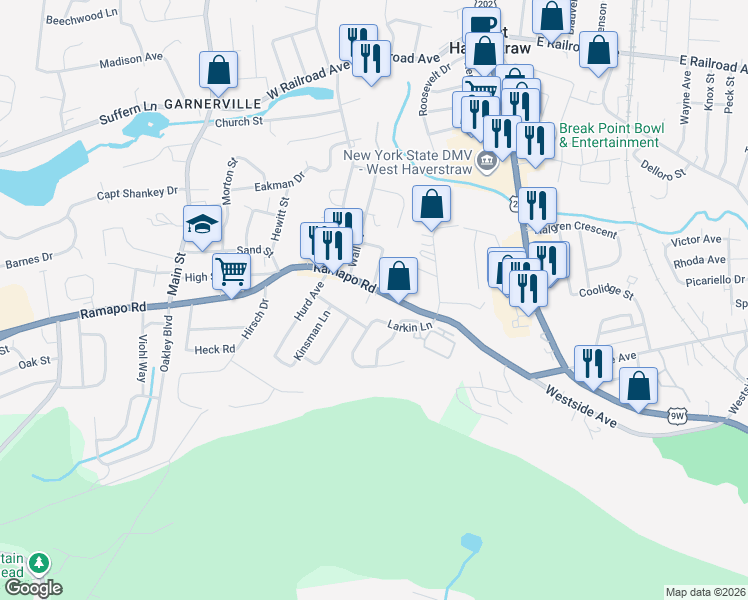 map of restaurants, bars, coffee shops, grocery stores, and more near 22 Larkin Lane in West Haverstraw