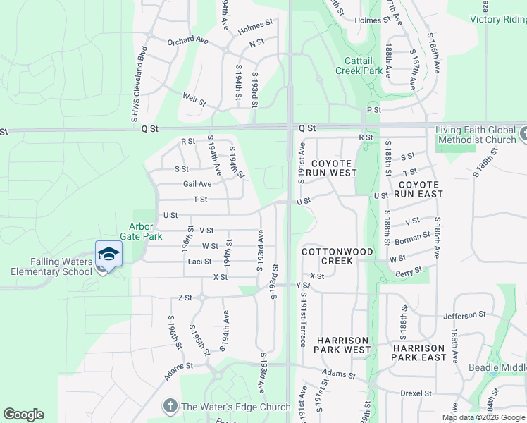 map of restaurants, bars, coffee shops, grocery stores, and more near 19350 V Street in Omaha