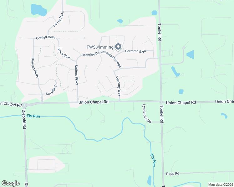 map of restaurants, bars, coffee shops, grocery stores, and more near 5187-5279 Union Chapel Road in Fort Wayne