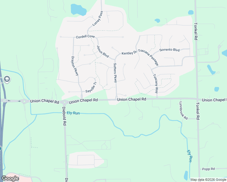 map of restaurants, bars, coffee shops, grocery stores, and more near 12725 Sutters Parkway in Fort Wayne