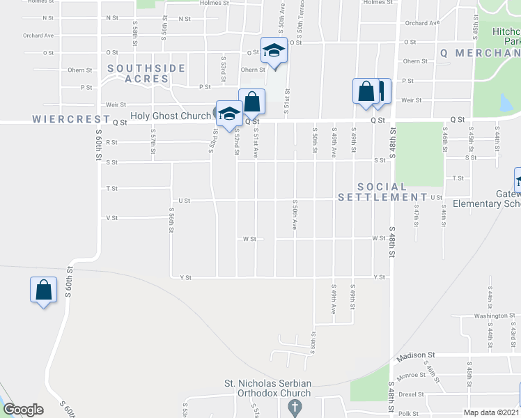map of restaurants, bars, coffee shops, grocery stores, and more near 5638 South 51st Street in Omaha