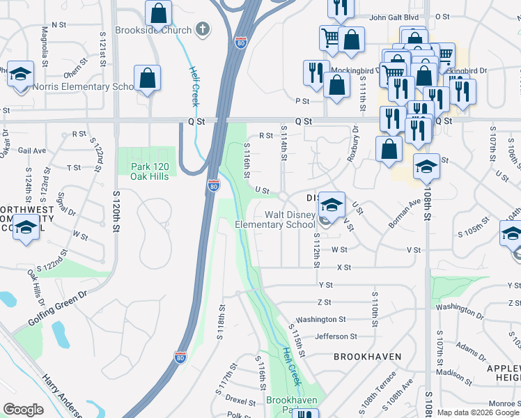 map of restaurants, bars, coffee shops, grocery stores, and more near 11421 Nancy Circle in Omaha