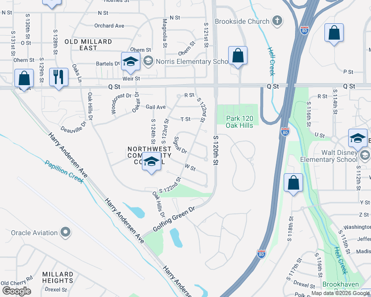 map of restaurants, bars, coffee shops, grocery stores, and more near 12212 W Street in Omaha