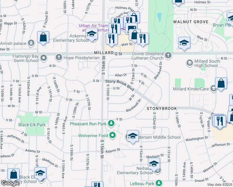 map of restaurants, bars, coffee shops, grocery stores, and more near 15330 W Street in Omaha