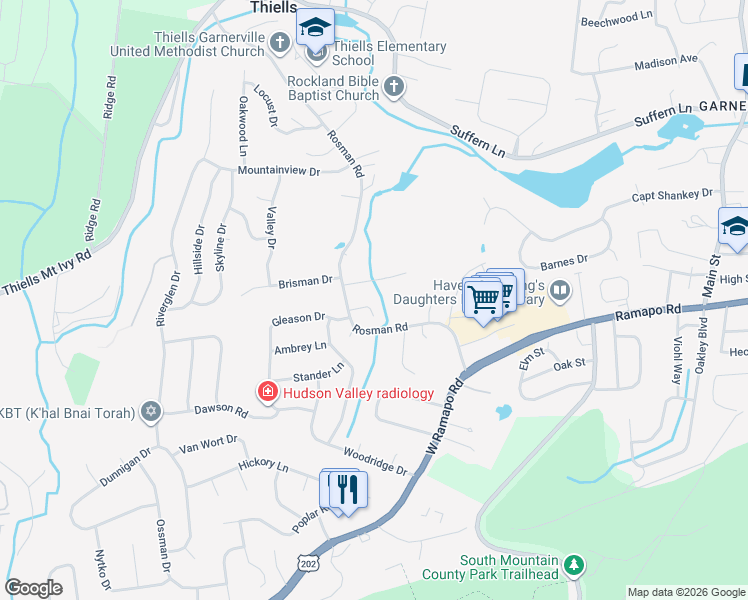 map of restaurants, bars, coffee shops, grocery stores, and more near 5 Meadow Court in Thiells