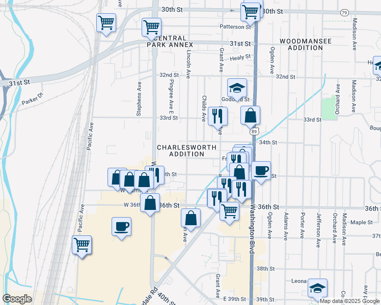 map of restaurants, bars, coffee shops, grocery stores, and more near 3430 Lincoln Avenue in Ogden