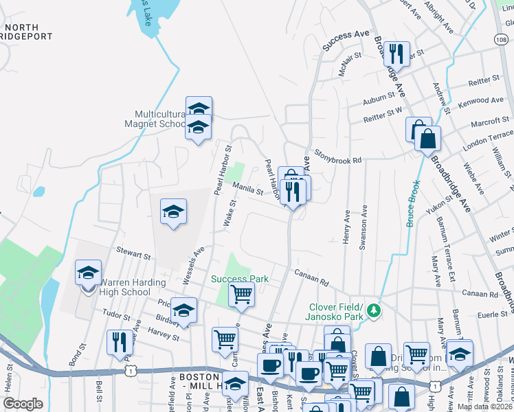 map of restaurants, bars, coffee shops, grocery stores, and more near 234 Court D in Bridgeport