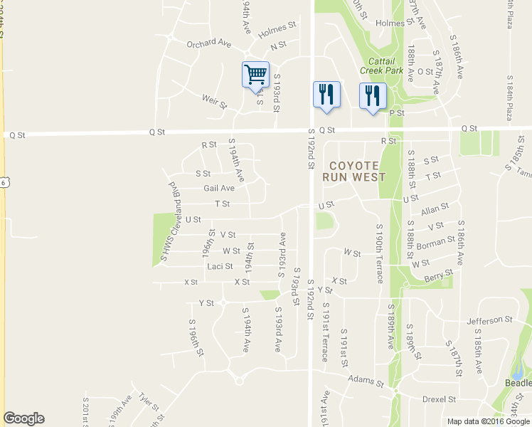 map of restaurants, bars, coffee shops, grocery stores, and more near 19368 U Street in Omaha