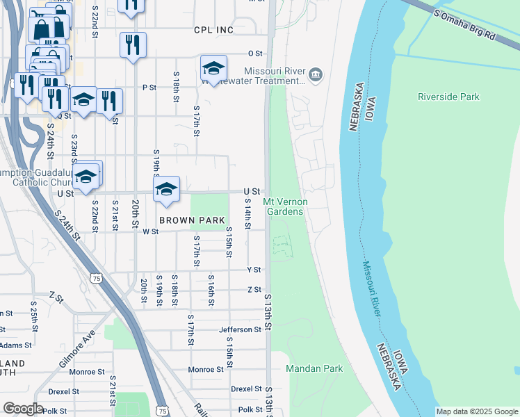 map of restaurants, bars, coffee shops, grocery stores, and more near 5602 South 13th Street in Omaha