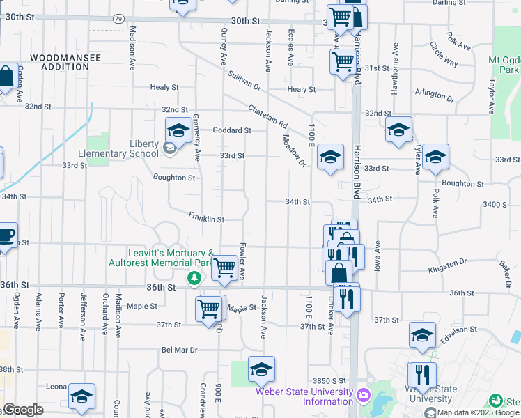 map of restaurants, bars, coffee shops, grocery stores, and more near 3409 Jackson Avenue in Ogden