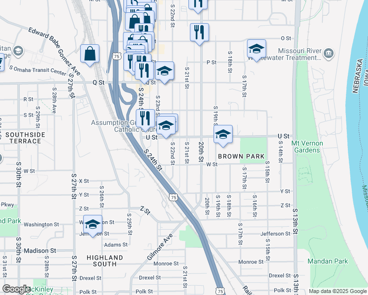 map of restaurants, bars, coffee shops, grocery stores, and more near 5618 South 21st Street in Omaha