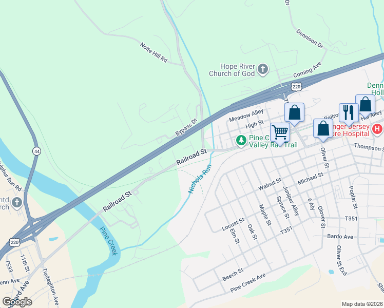 map of restaurants, bars, coffee shops, grocery stores, and more near Appalachian Throughway in Jersey Shore