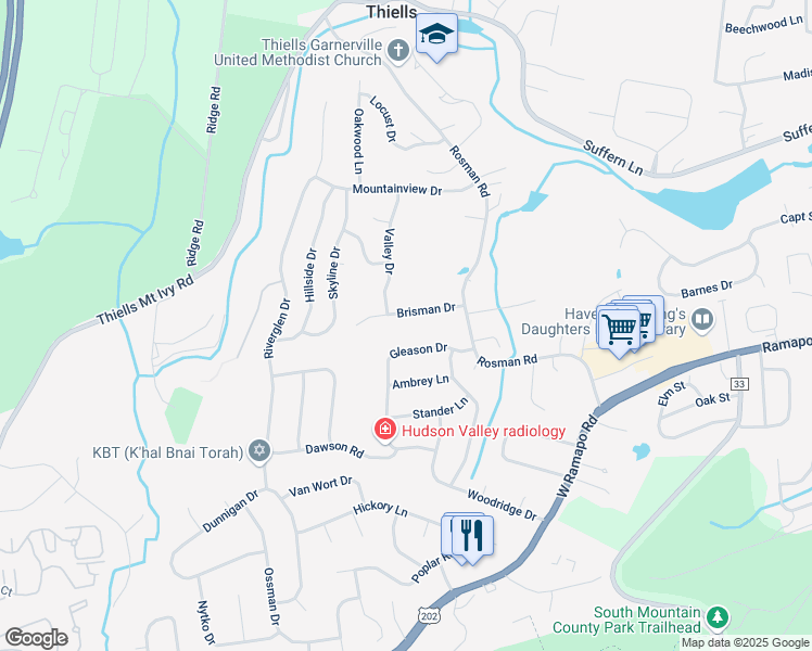map of restaurants, bars, coffee shops, grocery stores, and more near 12 Brisman Drive in Thiells