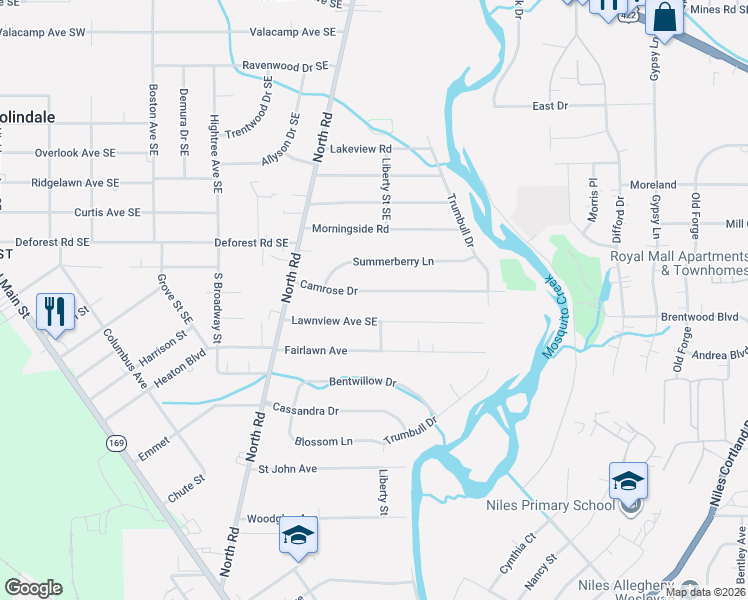 map of restaurants, bars, coffee shops, grocery stores, and more near 79 Camrose Drive in Niles