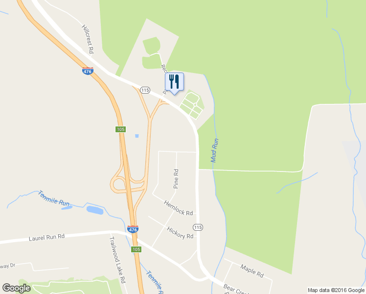 map of restaurants, bars, coffee shops, grocery stores, and more near 3502 Bear Creek Blvd in Luzerne