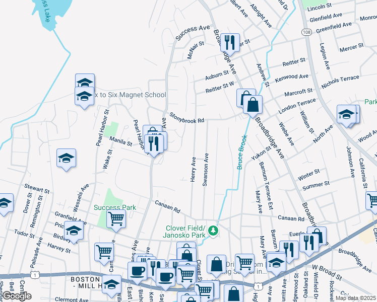 map of restaurants, bars, coffee shops, grocery stores, and more near 365 Henry Avenue Extension in Stratford