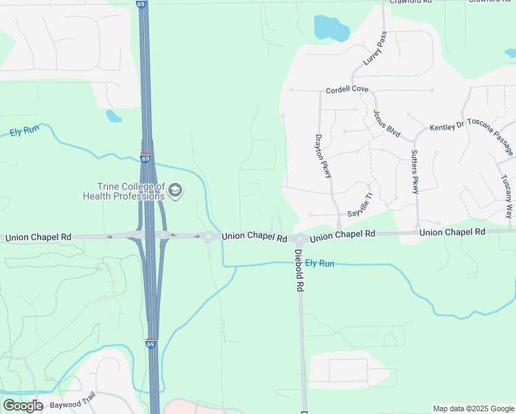 map of restaurants, bars, coffee shops, grocery stores, and more near 3715 Union Chapel Road in Fort Wayne