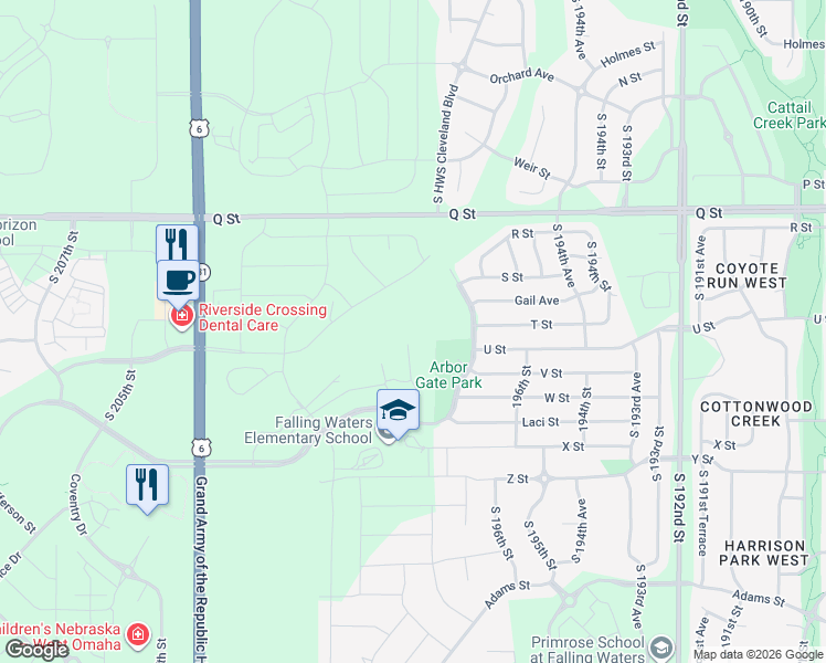 map of restaurants, bars, coffee shops, grocery stores, and more near 5452 South HWS Cleveland Boulevard in Omaha