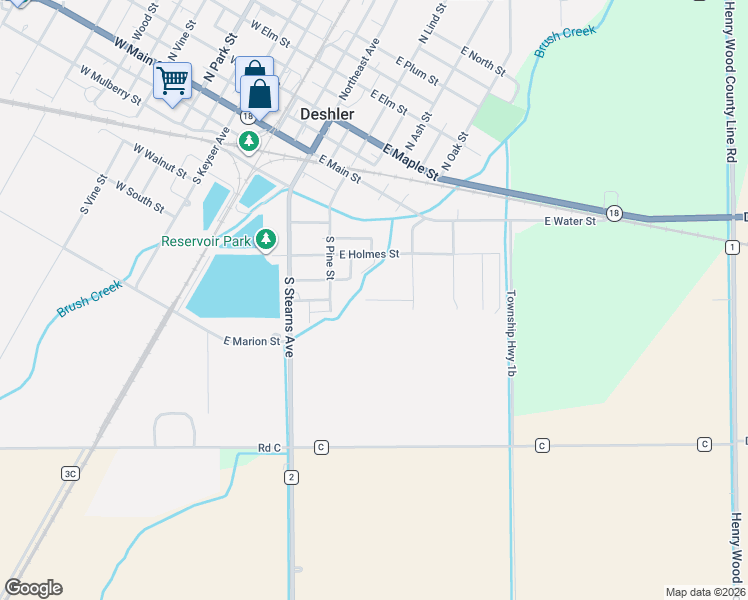 map of restaurants, bars, coffee shops, grocery stores, and more near 323 East Bartlow Street in Deshler