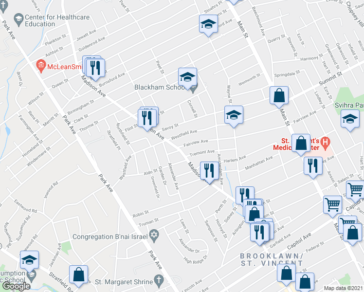 map of restaurants, bars, coffee shops, grocery stores, and more near 784 Fairview Avenue in Bridgeport