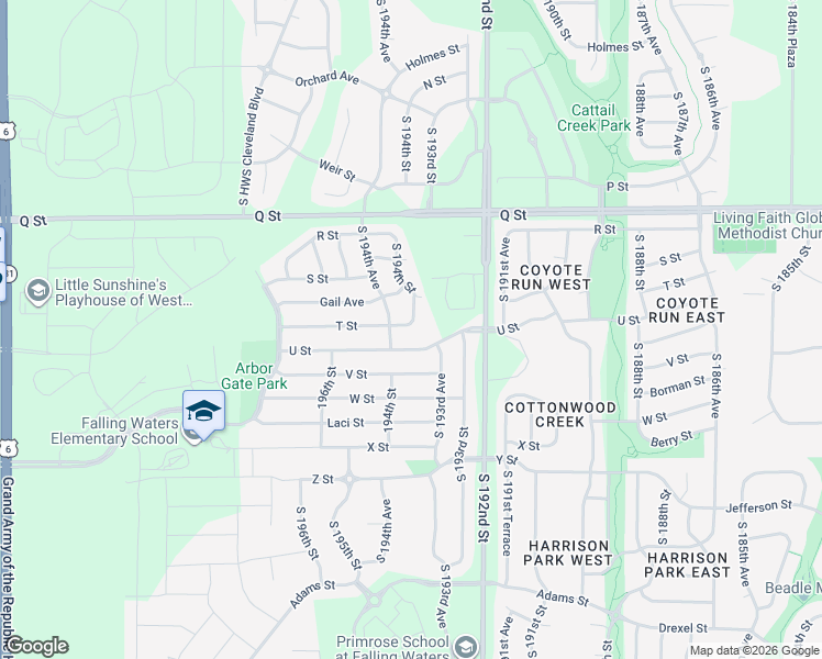 map of restaurants, bars, coffee shops, grocery stores, and more near 5463 South 194th Avenue in Omaha