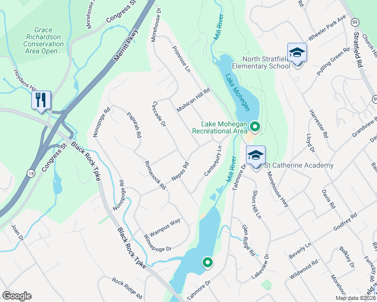 map of restaurants, bars, coffee shops, grocery stores, and more near 237 Saxonwood Road in Fairfield