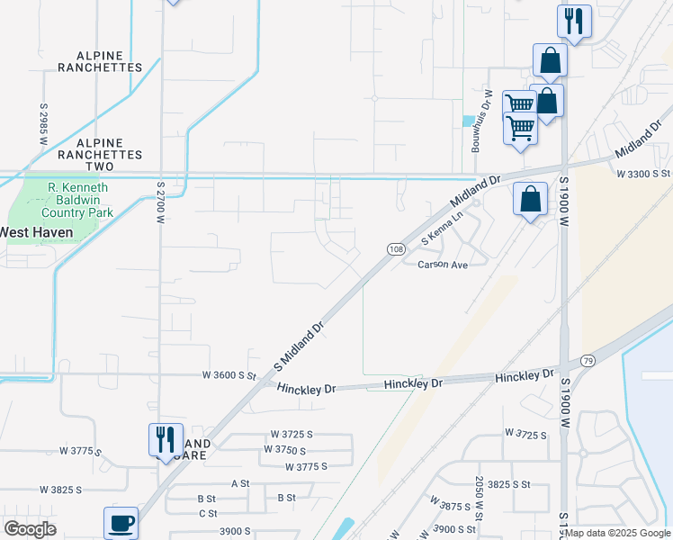 map of restaurants, bars, coffee shops, grocery stores, and more near 3405 South 2400 West in West Haven