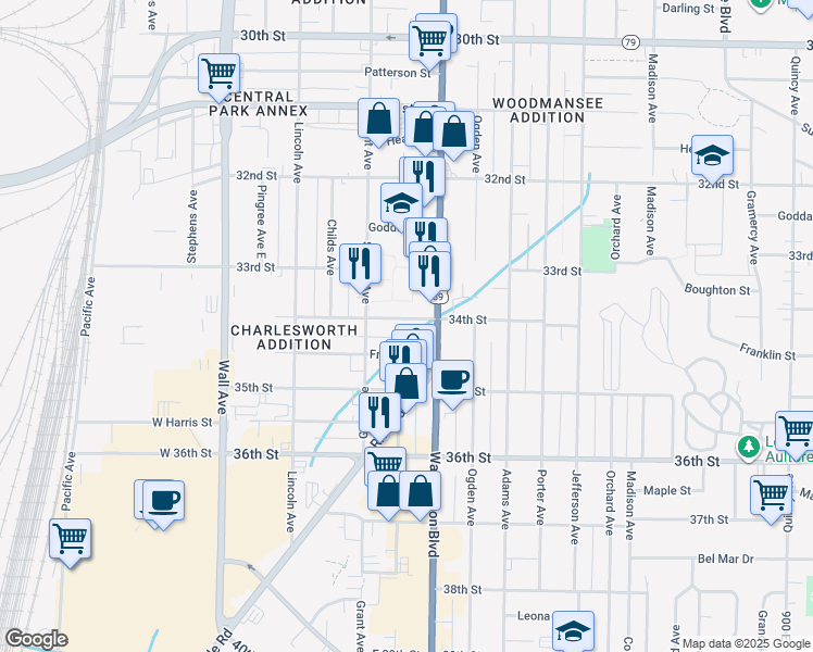 map of restaurants, bars, coffee shops, grocery stores, and more near 355 34th Street in Ogden