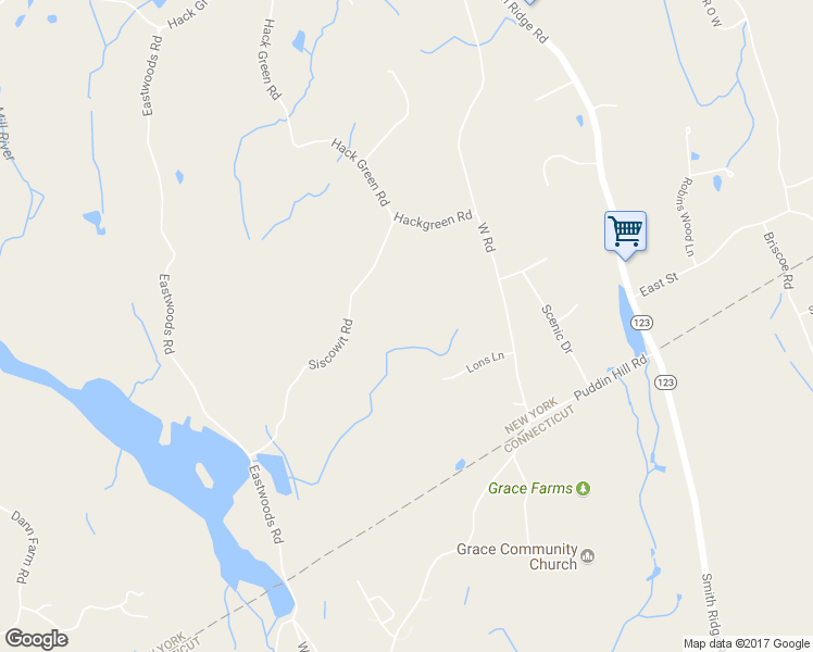 map of restaurants, bars, coffee shops, grocery stores, and more near 43 Siscowit Road in Pound Ridge