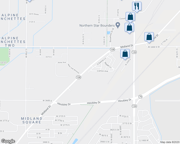 map of restaurants, bars, coffee shops, grocery stores, and more near 3435 South Kenna Lane in West Haven