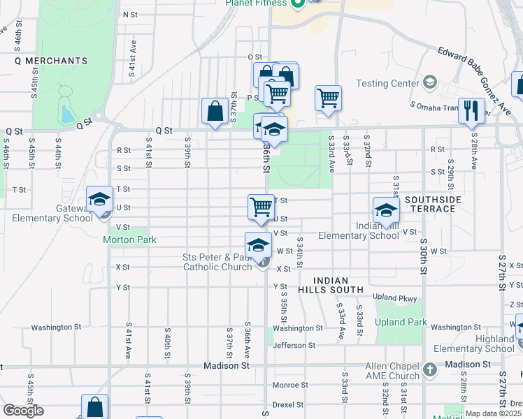 map of restaurants, bars, coffee shops, grocery stores, and more near 5509 South 36th Street in Omaha