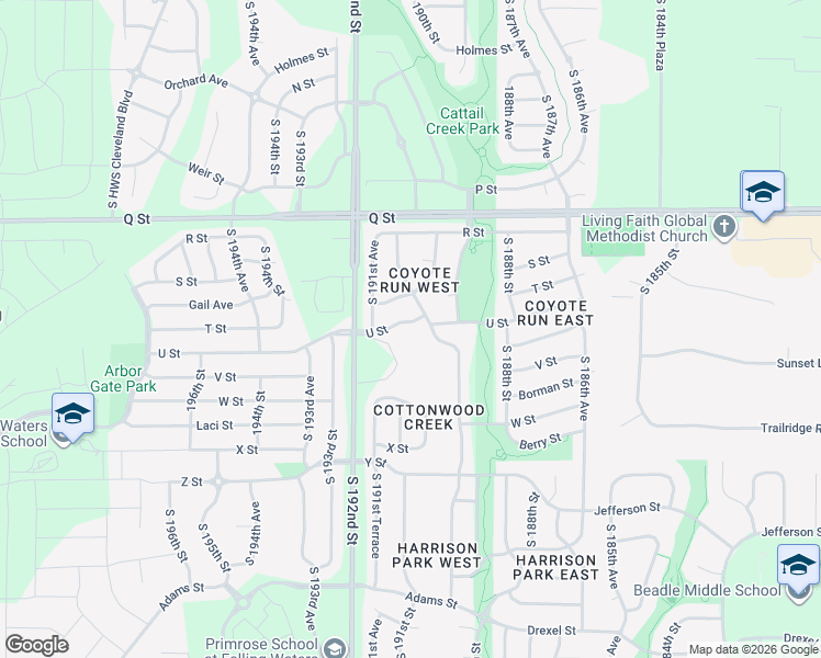 map of restaurants, bars, coffee shops, grocery stores, and more near 5602 South 190th Terrace in Omaha