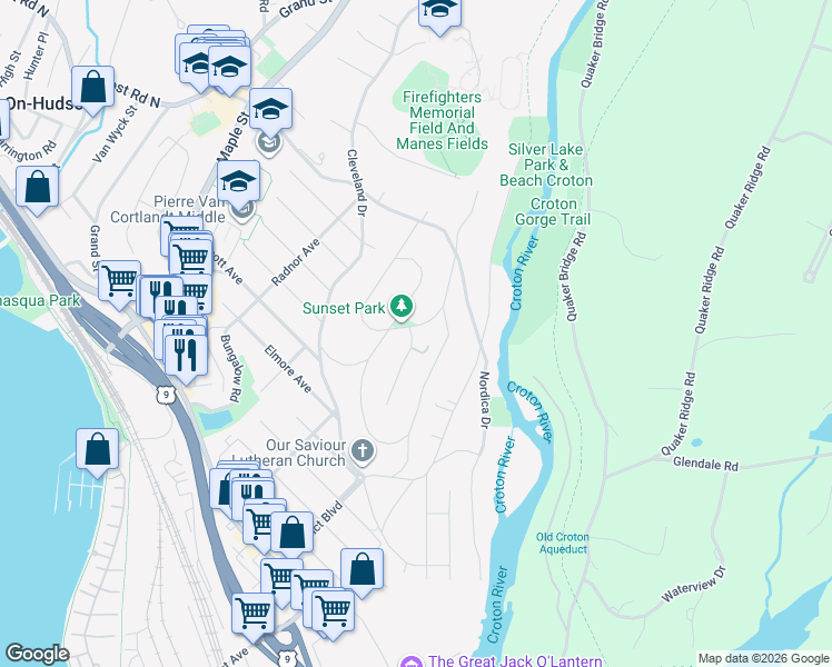 map of restaurants, bars, coffee shops, grocery stores, and more near 2 Observatory Drive in Croton-on-Hudson