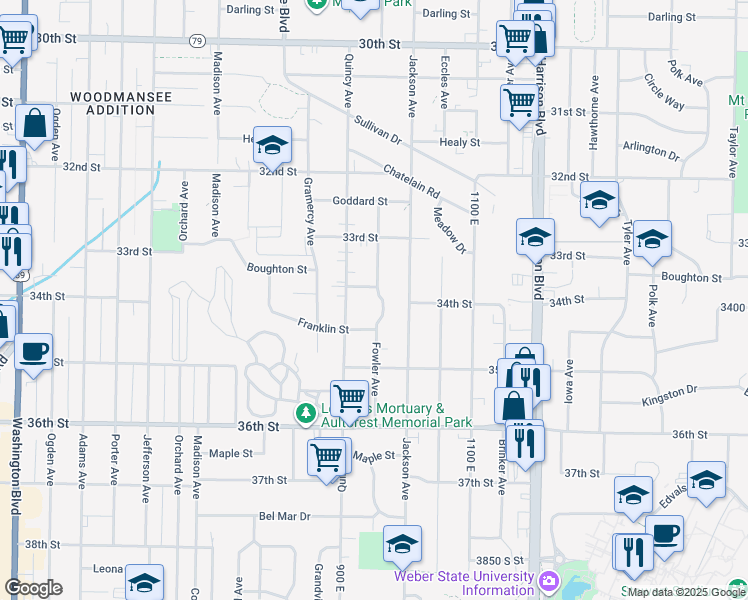 map of restaurants, bars, coffee shops, grocery stores, and more near 3371 Fowler Avenue in Ogden