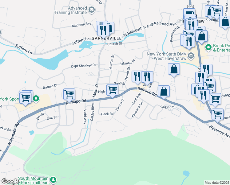 map of restaurants, bars, coffee shops, grocery stores, and more near 30 High Street in West Haverstraw