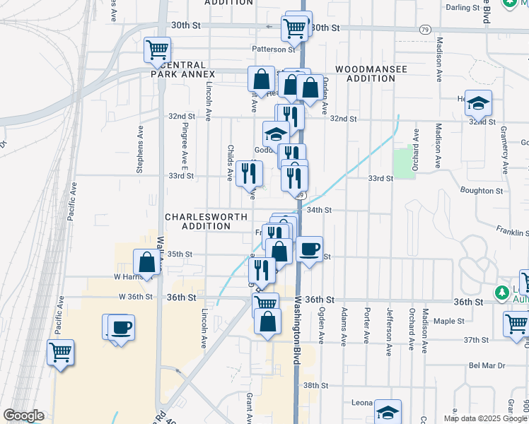map of restaurants, bars, coffee shops, grocery stores, and more near 308 34th Street in Ogden