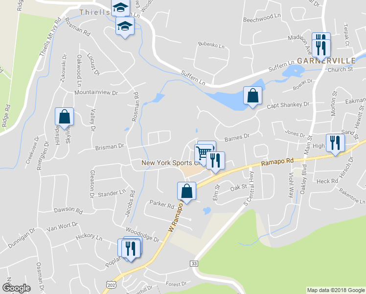 map of restaurants, bars, coffee shops, grocery stores, and more near 6 Oak Tree Lane in Thiells