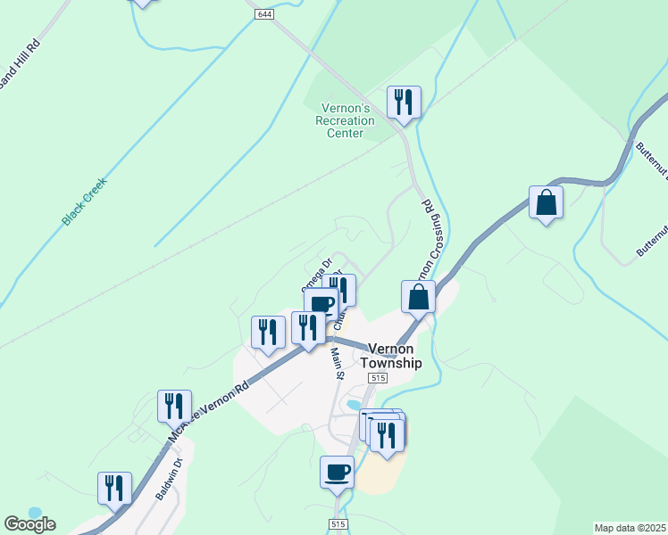map of restaurants, bars, coffee shops, grocery stores, and more near 11 Theta Drive in Sussex County
