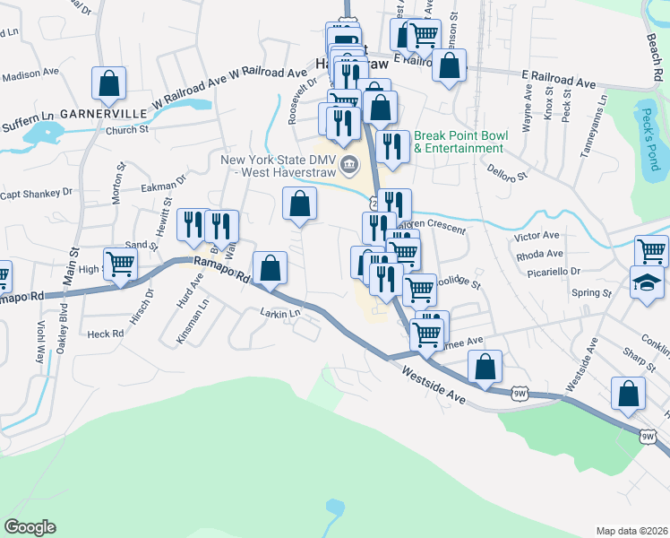 map of restaurants, bars, coffee shops, grocery stores, and more near 43 Overlook Road in West Haverstraw