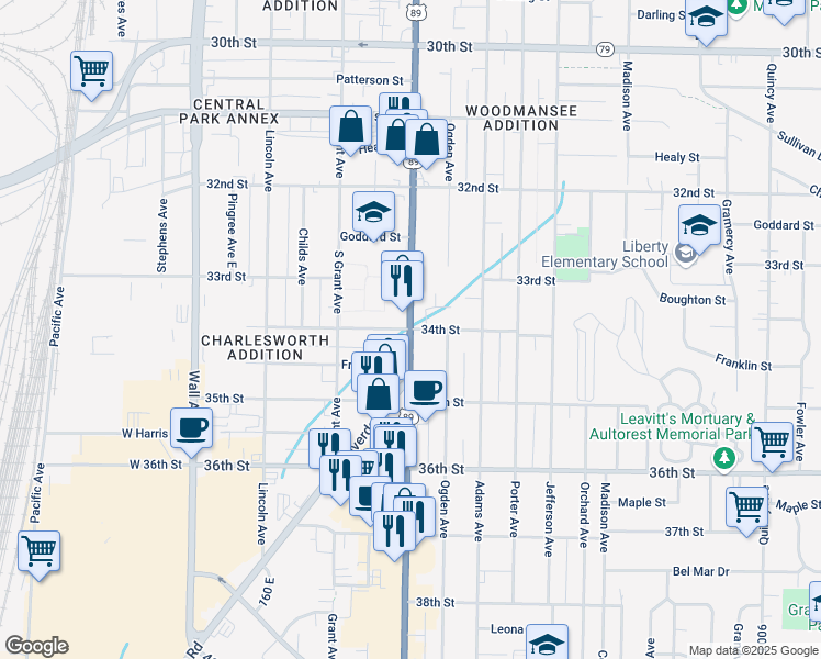 map of restaurants, bars, coffee shops, grocery stores, and more near 400 34th Street in Ogden