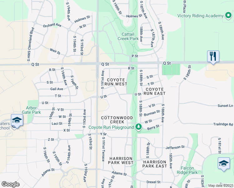 map of restaurants, bars, coffee shops, grocery stores, and more near 5602 South 190th Terrace in Omaha