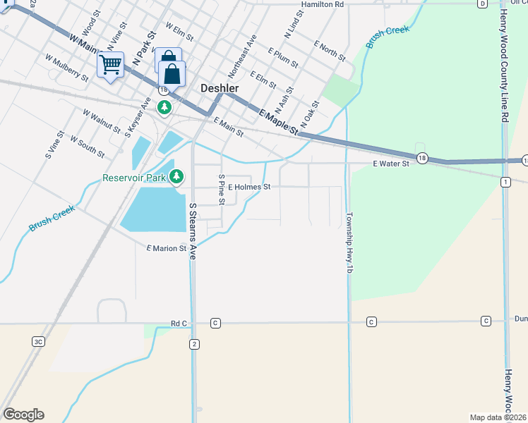 map of restaurants, bars, coffee shops, grocery stores, and more near 323 East Bartlow Street in Deshler