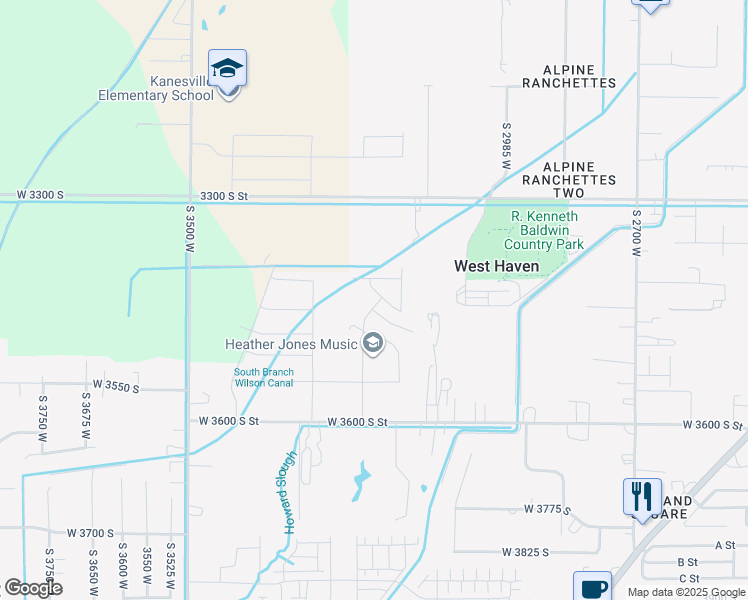 map of restaurants, bars, coffee shops, grocery stores, and more near 3155 West 3475 South Street in West Haven
