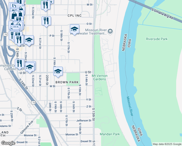map of restaurants, bars, coffee shops, grocery stores, and more near 5602 South 13th Street in Omaha