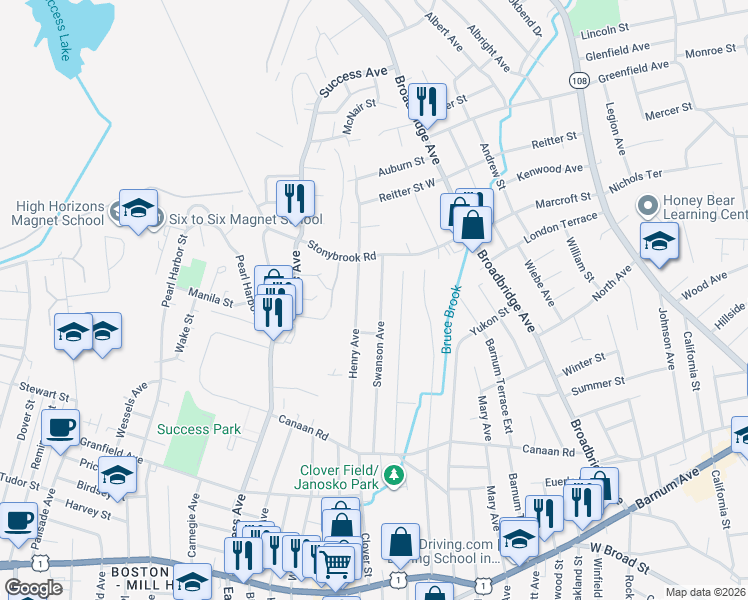 map of restaurants, bars, coffee shops, grocery stores, and more near 341 Swanson Avenue in Stratford